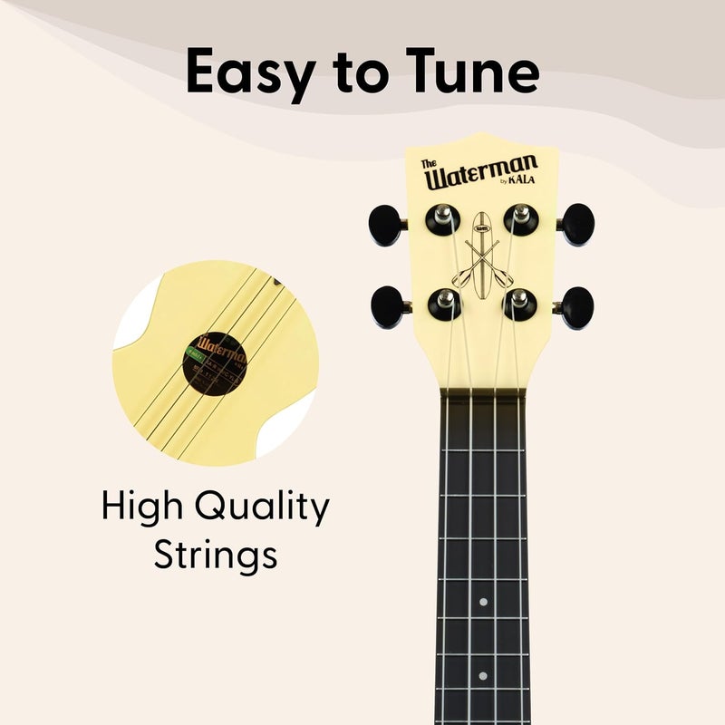 Kala Recycled Soprano Waterman Ukulele Durable, Travel-Ready Instrument - Glow-in-the-Dark Starlight Yellow - Image 4